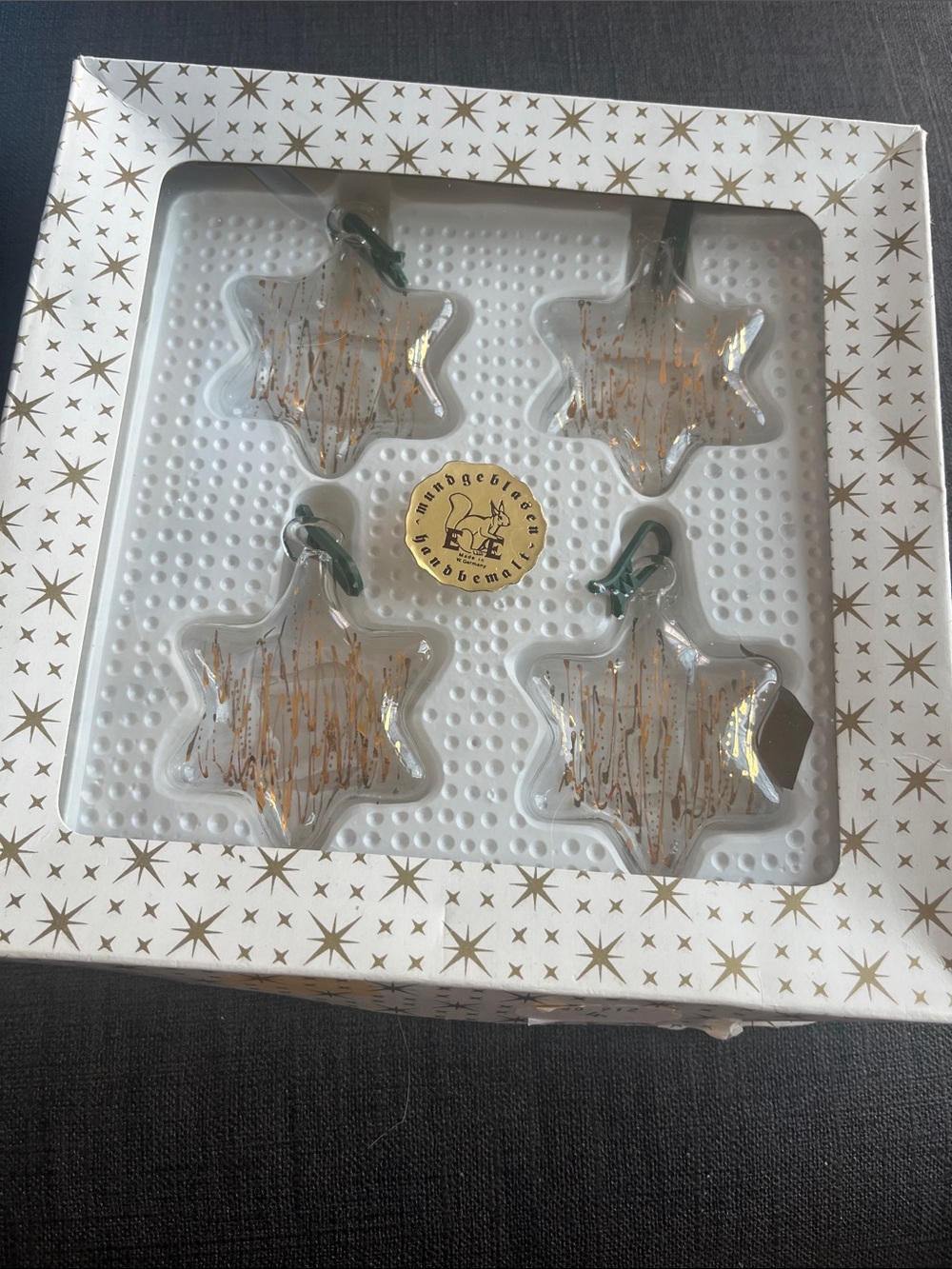Hand-Blown Clear Glass Star Ornaments with Gold Accents - Set of 4